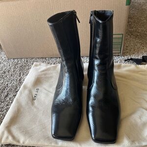 By Far Black Gloss Grained Leather Ankle Boots